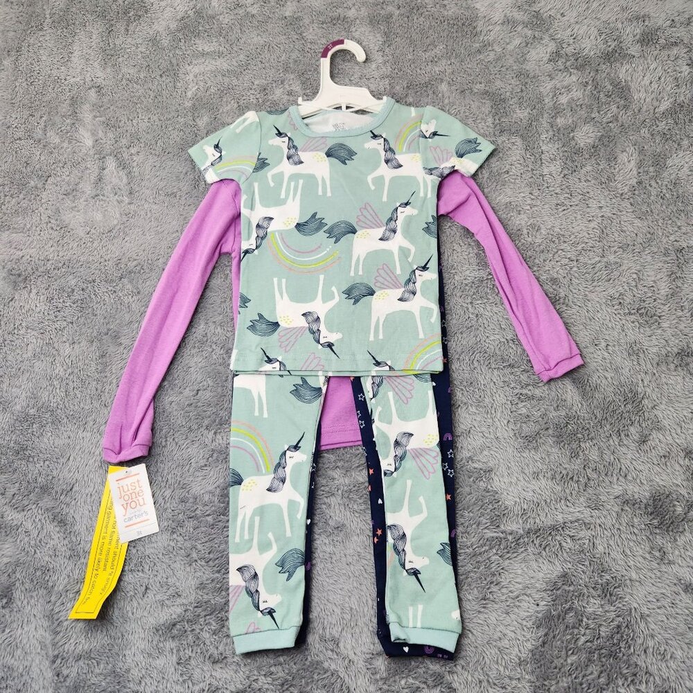 Just One You Girls 3T Unicorn Pajama Set 4-Piece‎ Made By Carters Cotton
